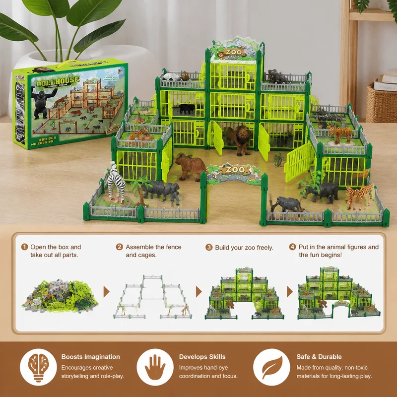 Modular Zoo Playset with Animal Figures and Buildable Enclosures
