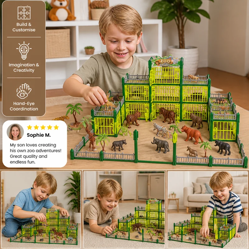 Modular Zoo Playset with Animal Figures and Buildable Enclosures