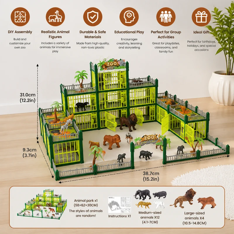 Modular Zoo Playset with Animal Figures and Buildable Enclosures