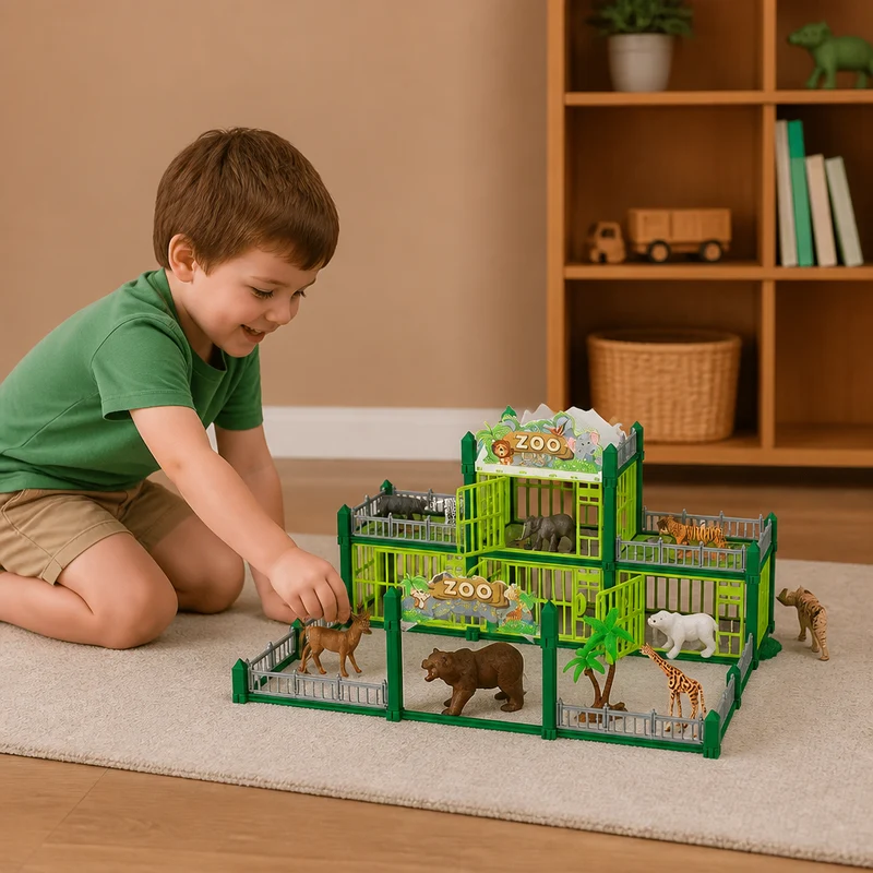 Jeu de construction zoo modulaire avec figurines d’animaux