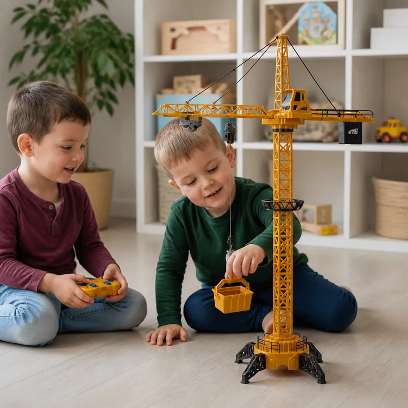 Remote-Control Tower Crane with 360° Rotation and Lift
