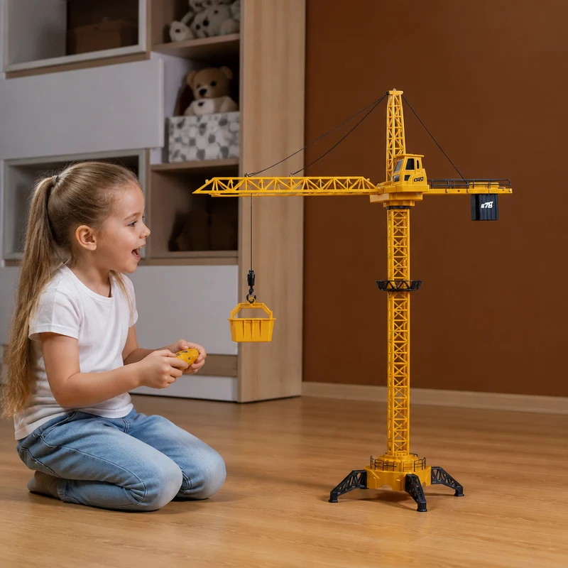 Remote-Control Tower Crane with 360° Rotation and Lift
