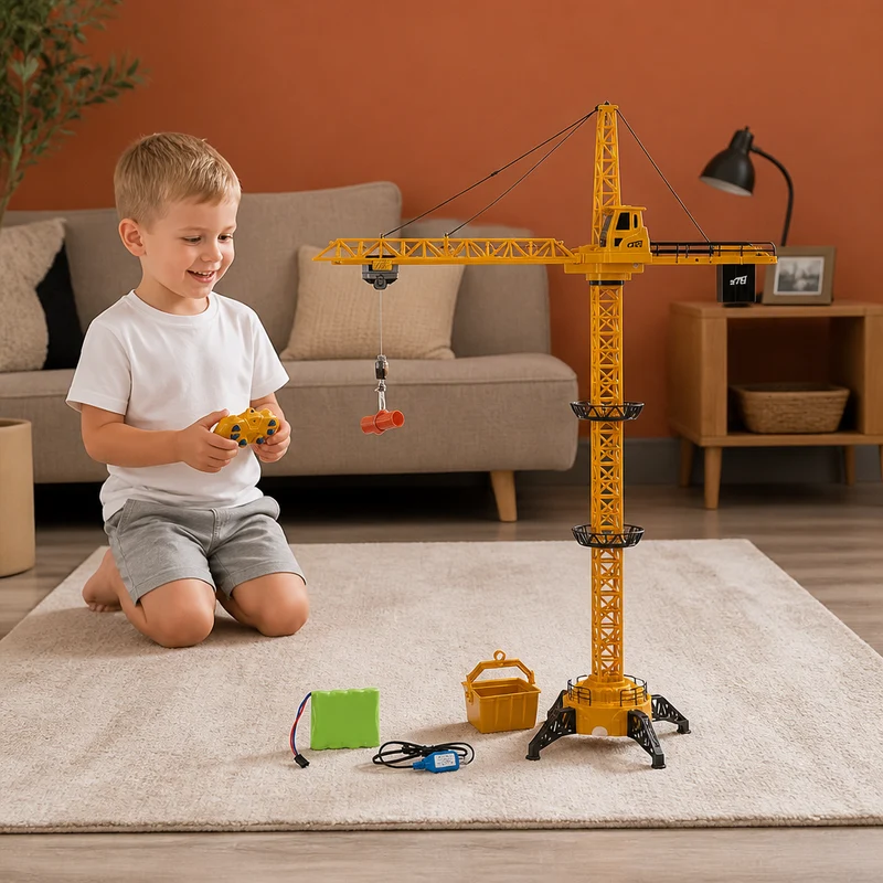 Remote-Control Tower Crane with 360° Rotation and Lift