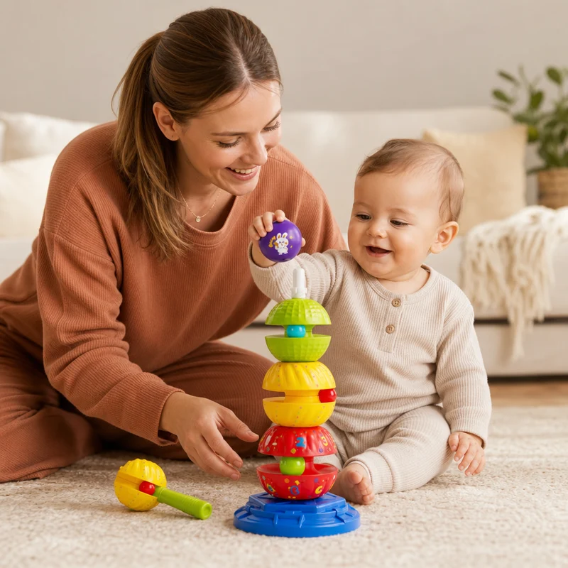 2-in-1 Spinning Stacking and Ball-Drop Tower with Rattle