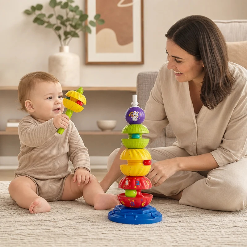 2-in-1 Spinning Stacking and Ball-Drop Tower with Rattle