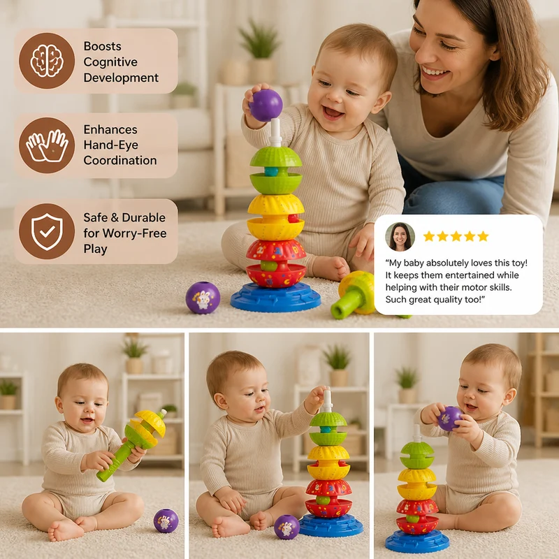 2-in-1 Spinning Stacking and Ball-Drop Tower with Rattle