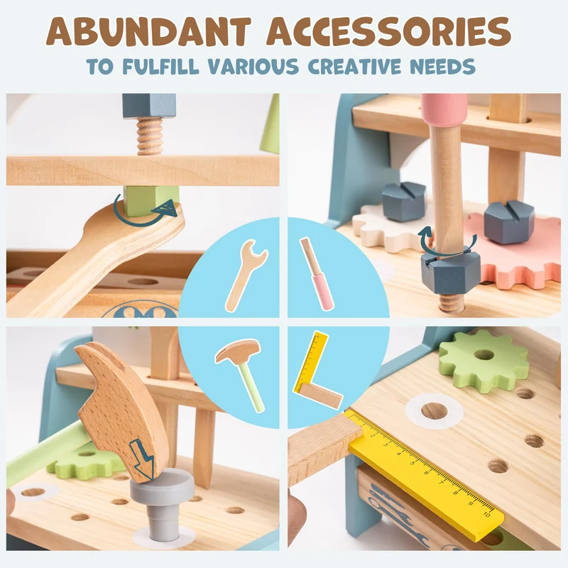 Établi de jeu en bois avec outils pour jeux d’imitation