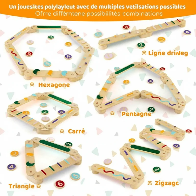 Parcours d’équilibre modulable en bois avec poutres et plots