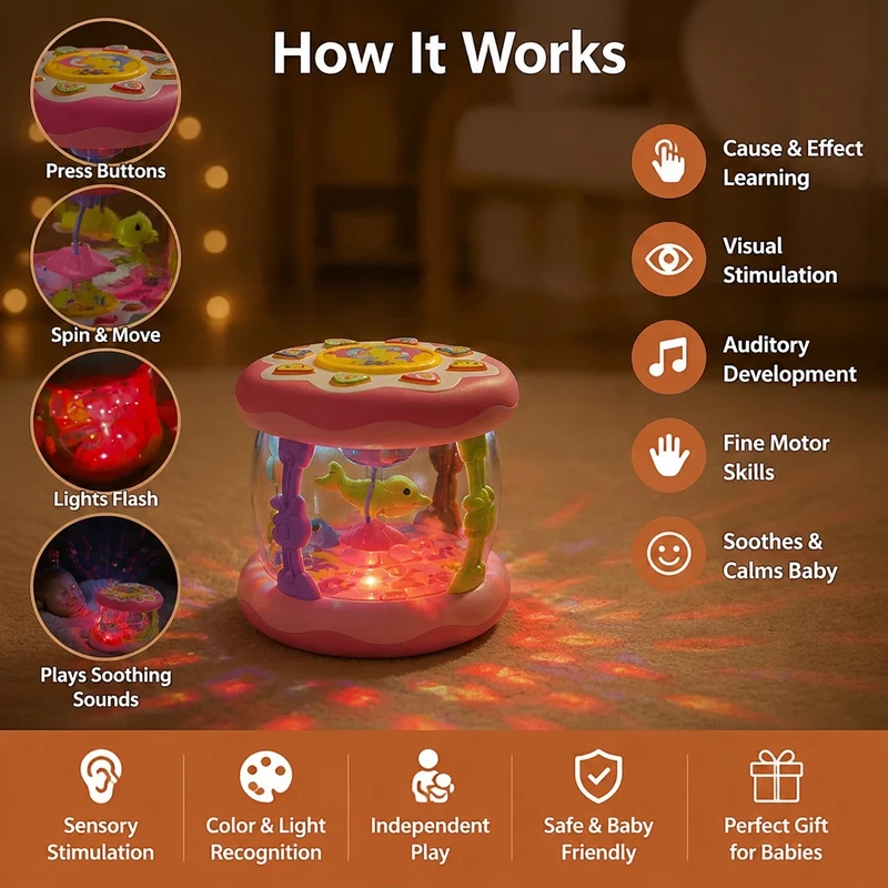 Jouet musical interactif avec lumières et berceuses