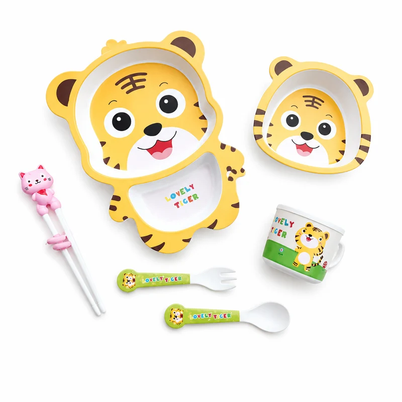 Coffret repas enfant en fibre de bambou avec assiette compartimentée