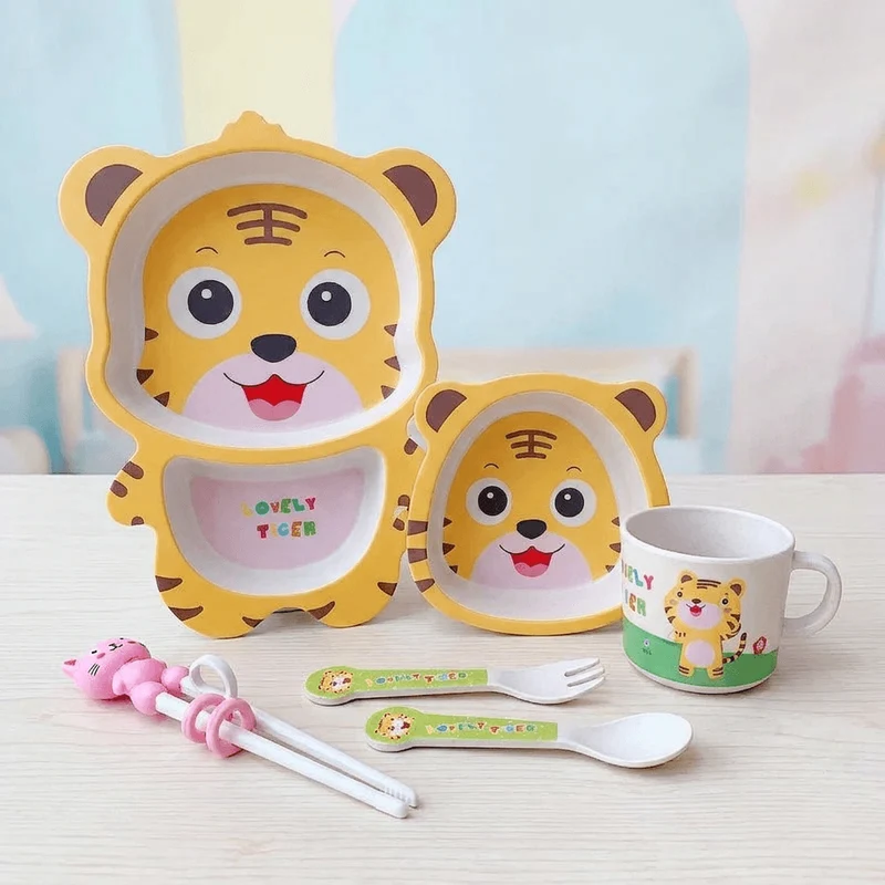 Coffret repas enfant en fibre de bambou avec assiette compartimentée