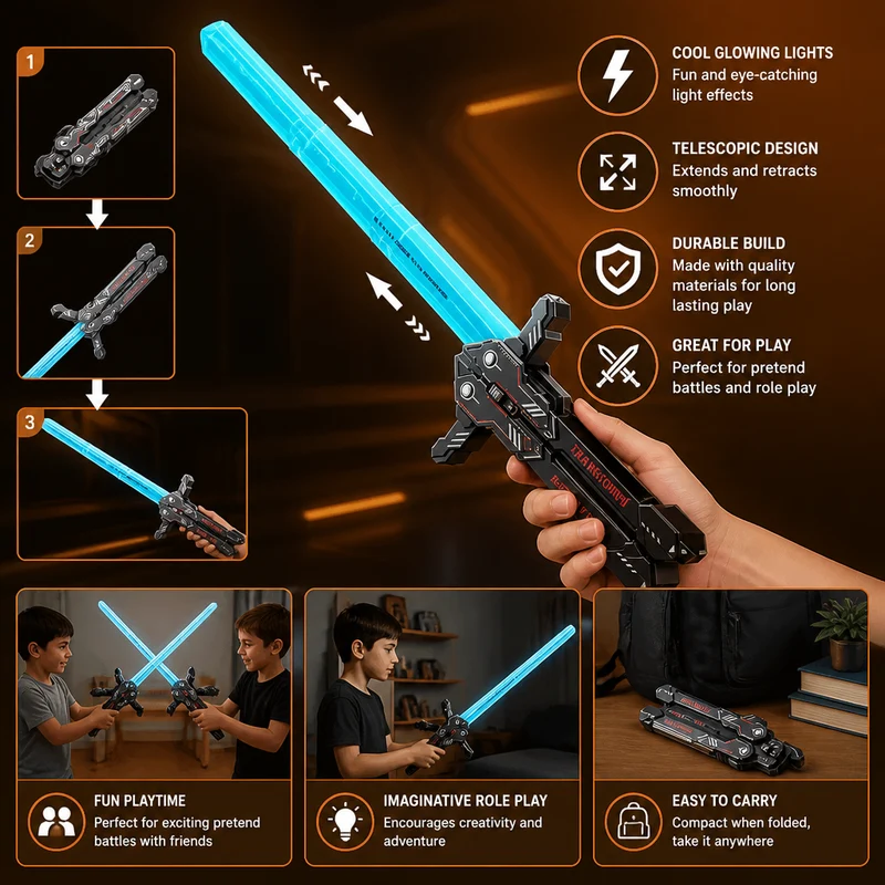 Épée papillon télescopique lumineuse pour jeu d’imitation