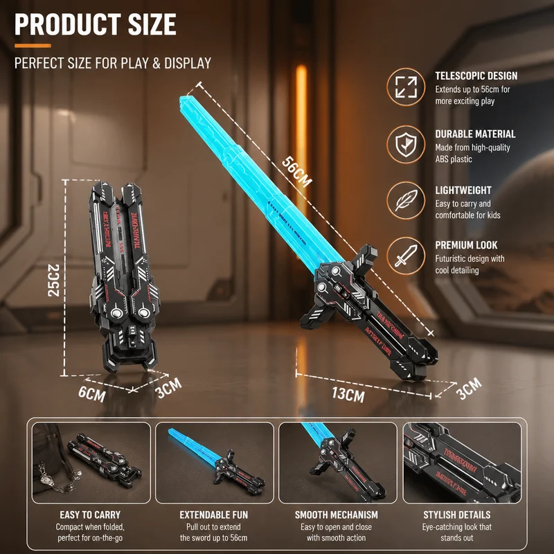 Épée papillon télescopique lumineuse pour jeu d’imitation