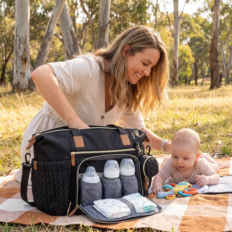 Sac à langer imperméable grande capacité avec matelas et étui à tétine