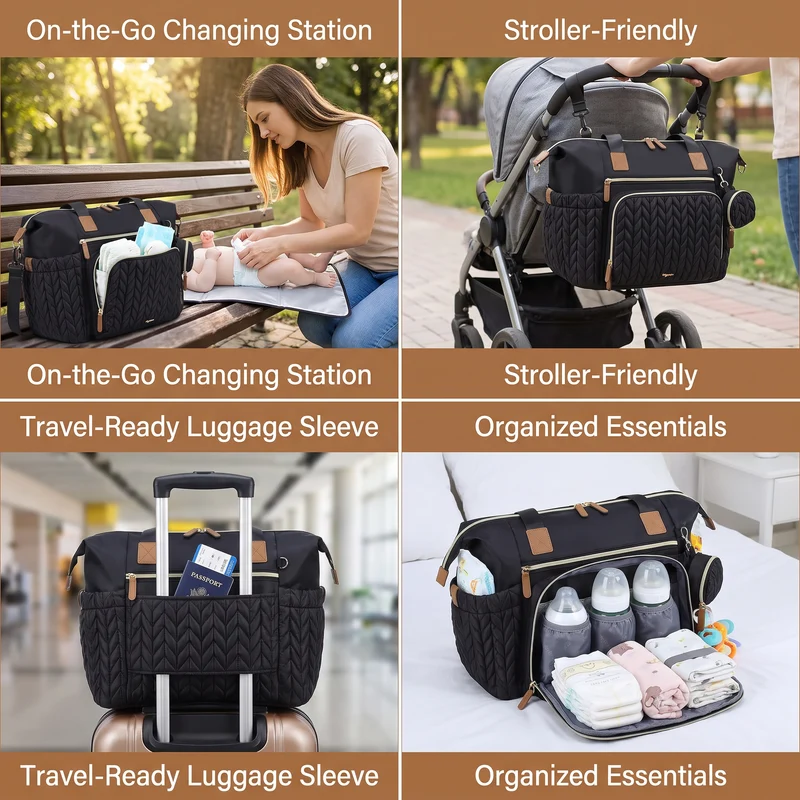 Sac à langer imperméable grande capacité avec matelas et étui à tétine