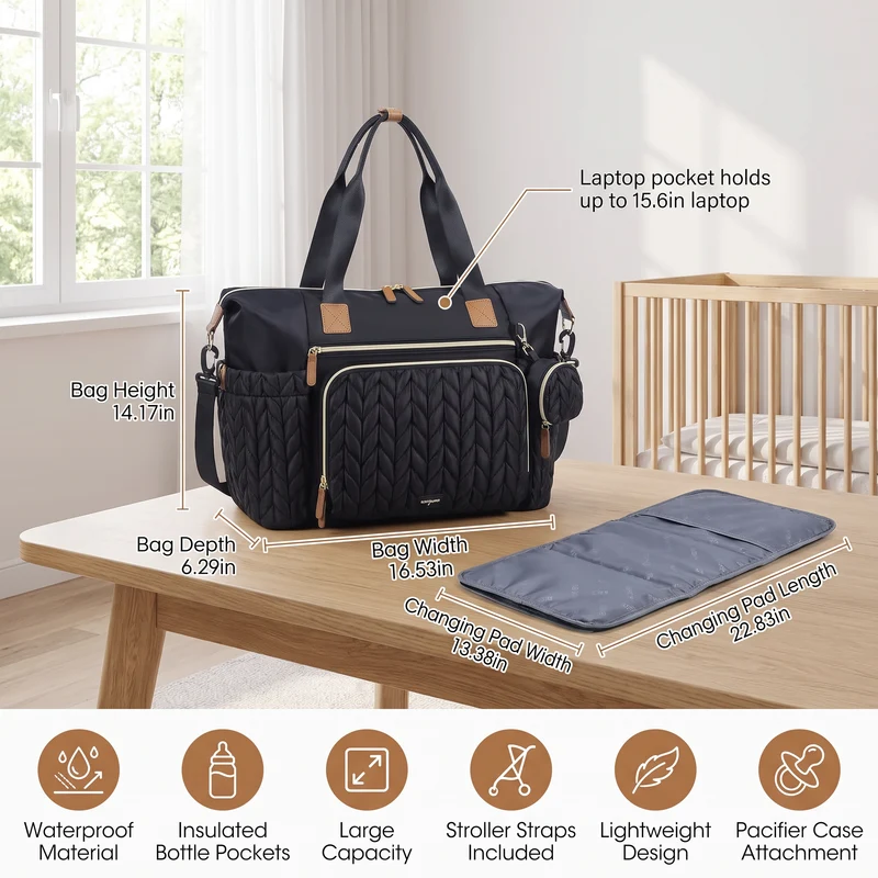 Sac à langer imperméable grande capacité avec matelas et étui à tétine