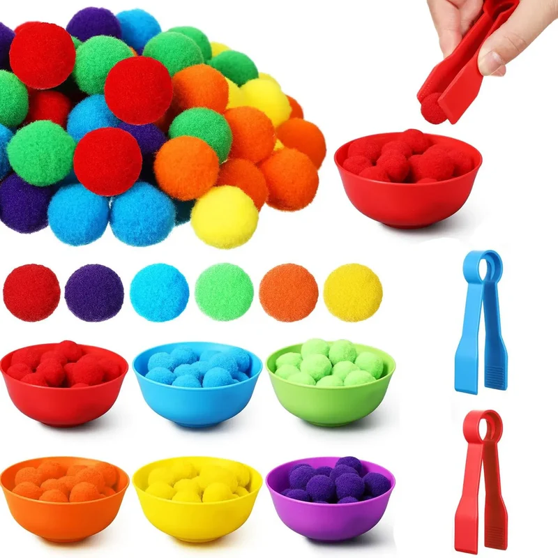 RainbowPlay™ - Jouet Montessori en Pompoms Arc-en-Ciel | Apprentissage Ludique et Sensoriel