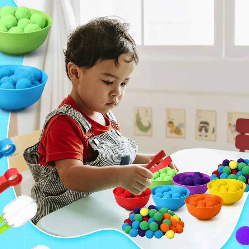 RainbowPlay™ - Jouet Montessori en Pompoms Arc-en-Ciel | Apprentissage Ludique et Sensoriel