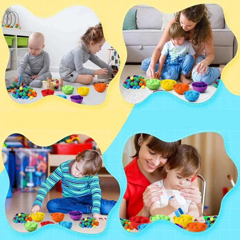 RainbowPlay™ - Jouet Montessori en Pompoms Arc-en-Ciel | Apprentissage Ludique et Sensoriel