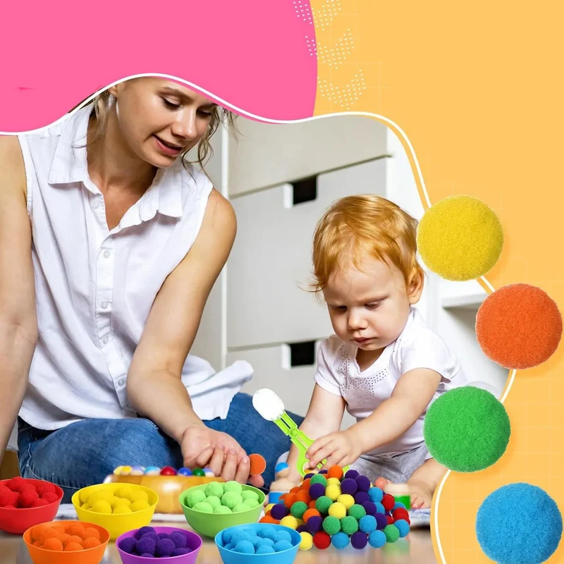 RainbowPlay™ - Jouet Montessori en Pompoms Arc-en-Ciel | Apprentissage Ludique et Sensoriel