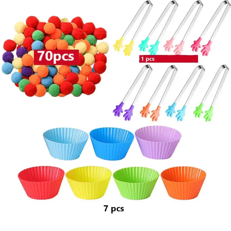 RainbowPlay™ - Jouet Montessori en Pompoms Arc-en-Ciel | Apprentissage Ludique et Sensoriel