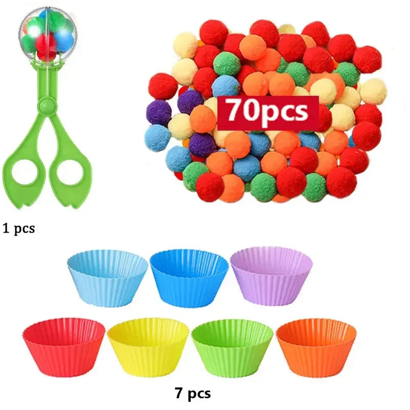 RainbowPlay™ - Jouet Montessori en Pompoms Arc-en-Ciel | Apprentissage Ludique et Sensoriel