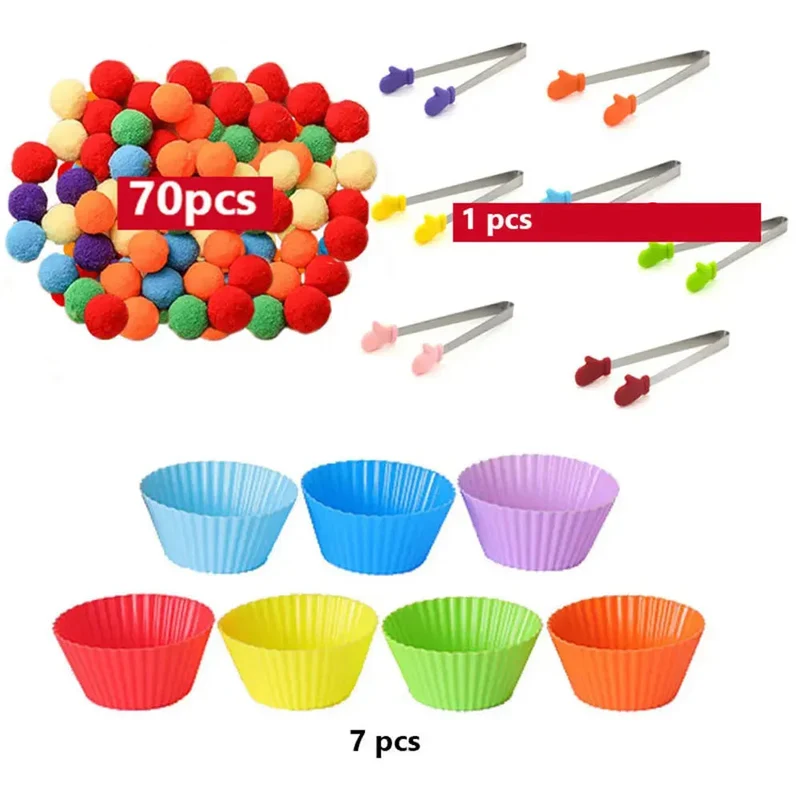 RainbowPlay™ - Jouet Montessori en Pompoms Arc-en-Ciel | Apprentissage Ludique et Sensoriel