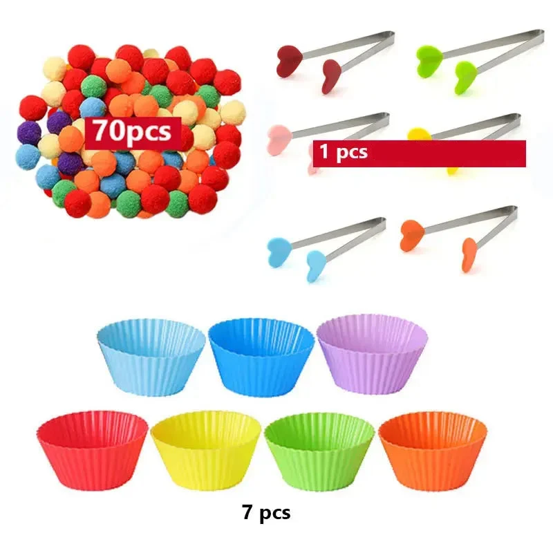 RainbowPlay™ - Jouet Montessori en Pompoms Arc-en-Ciel | Apprentissage Ludique et Sensoriel
