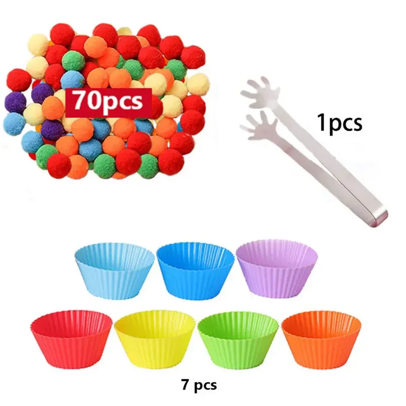 RainbowPlay™ - Jouet Montessori en Pompoms Arc-en-Ciel | Apprentissage Ludique et Sensoriel