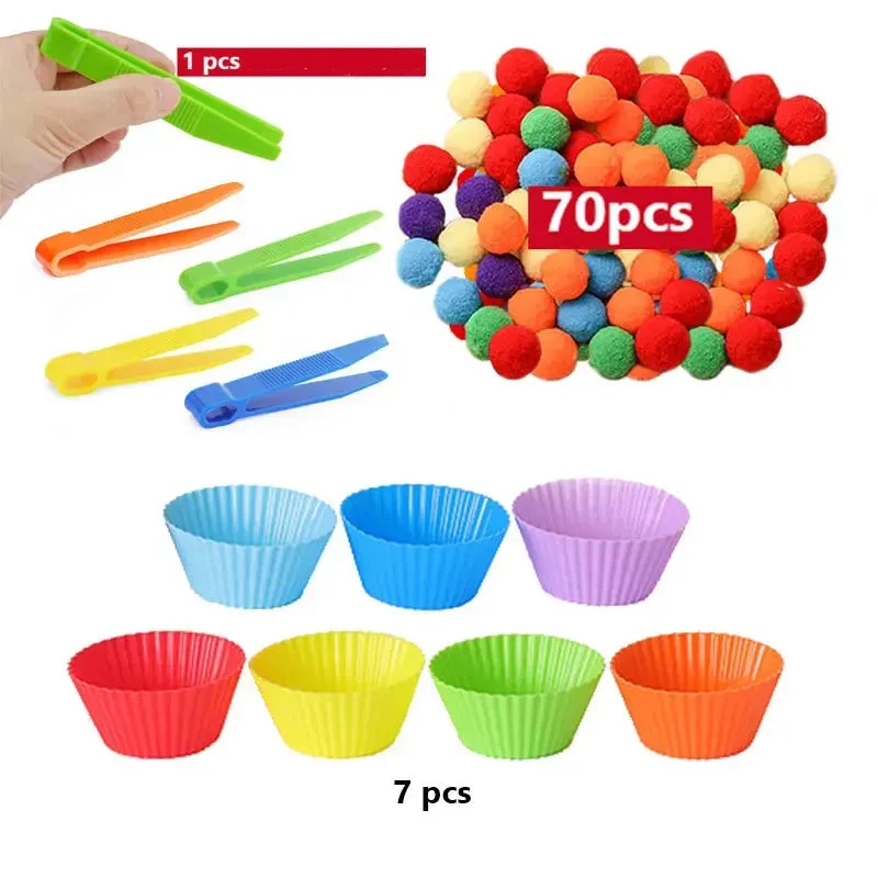 RainbowPlay™ - Jouet Montessori en Pompoms Arc-en-Ciel | Apprentissage Ludique et Sensoriel