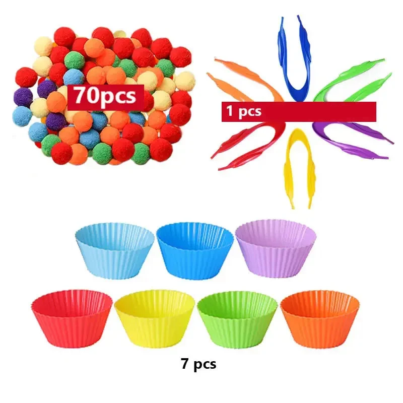 RainbowPlay™ - Jouet Montessori en Pompoms Arc-en-Ciel | Apprentissage Ludique et Sensoriel