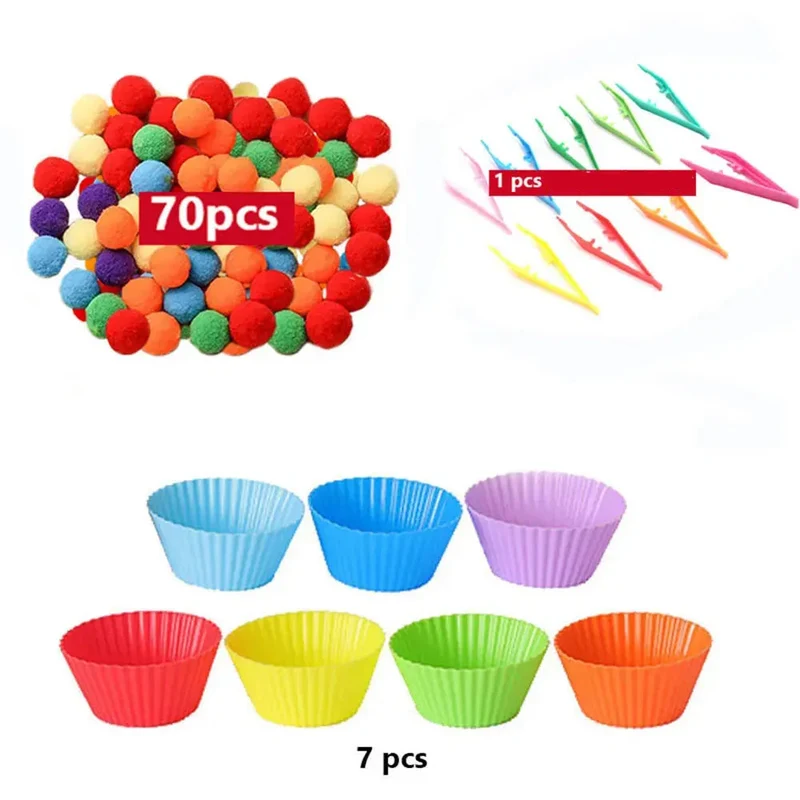 RainbowPlay™ - Jouet Montessori en Pompoms Arc-en-Ciel | Apprentissage Ludique et Sensoriel