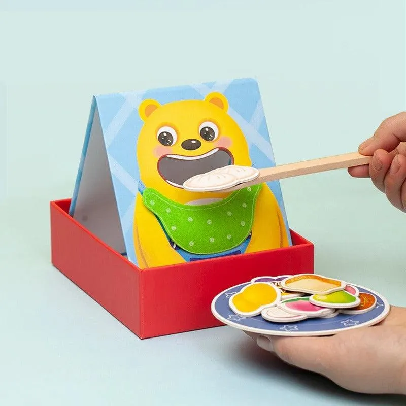 Ours d'Alimentation en Bois Montessori - Jouet Éducatif pour Enfants
