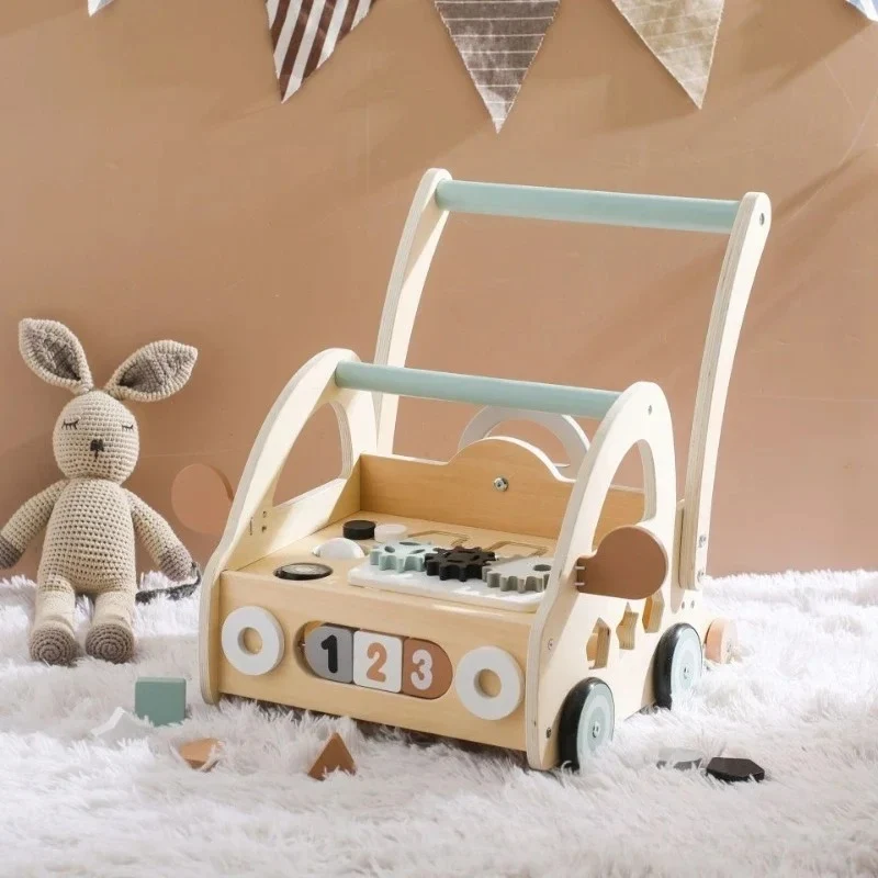 Chariot de marche multifonctionnel - Jouet en bois d'apprentissage de la marche pour bébé