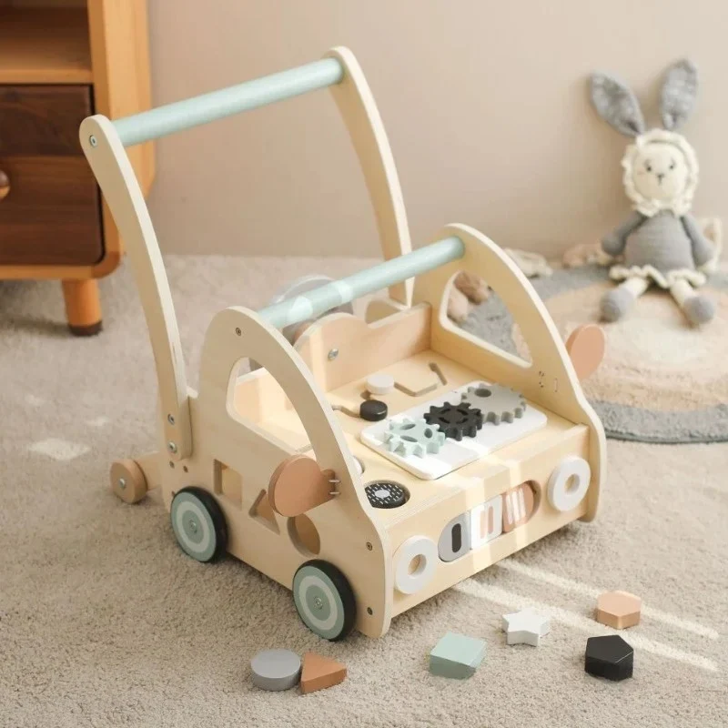 Chariot de marche multifonctionnel - Jouet en bois d'apprentissage de la marche pour bébé