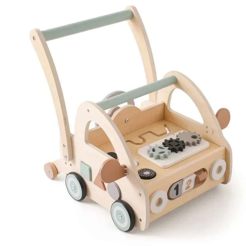 Chariot de marche multifonctionnel - Jouet en bois d'apprentissage de la marche pour bébé