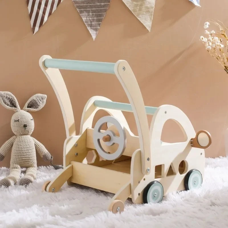 Chariot de marche multifonctionnel - Jouet en bois d'apprentissage de la marche pour bébé
