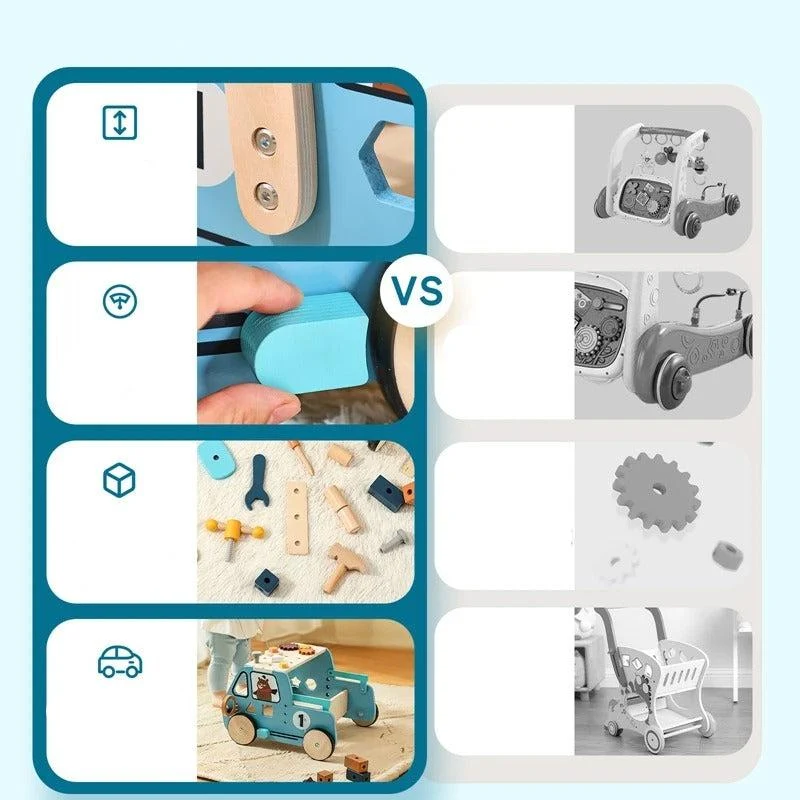 Chariot de marche multifonctionnel - Jouet en bois d'apprentissage de la marche pour bébé