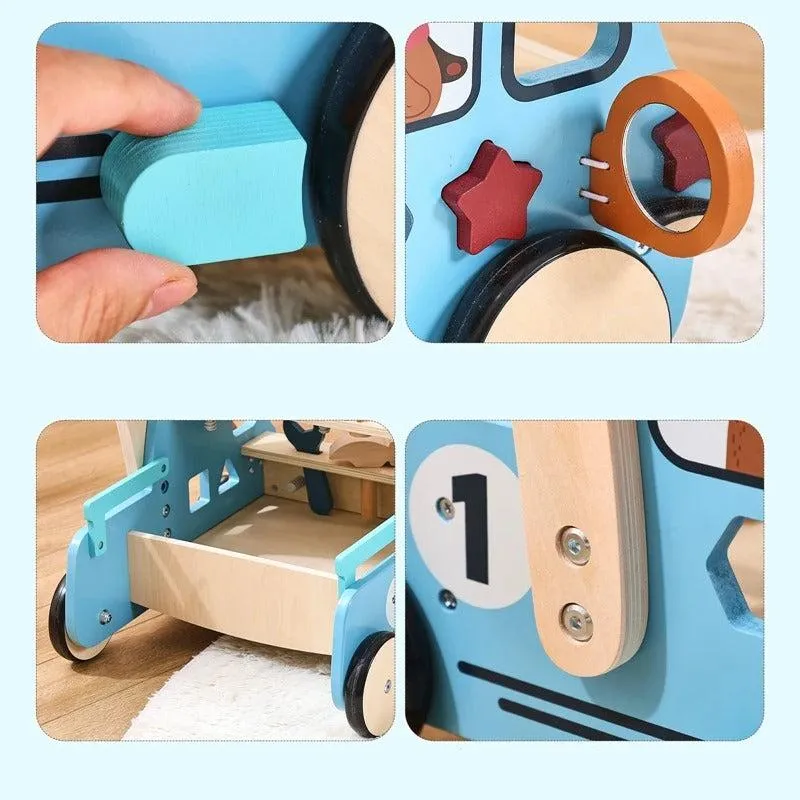 Chariot de marche multifonctionnel - Jouet en bois d'apprentissage de la marche pour bébé
