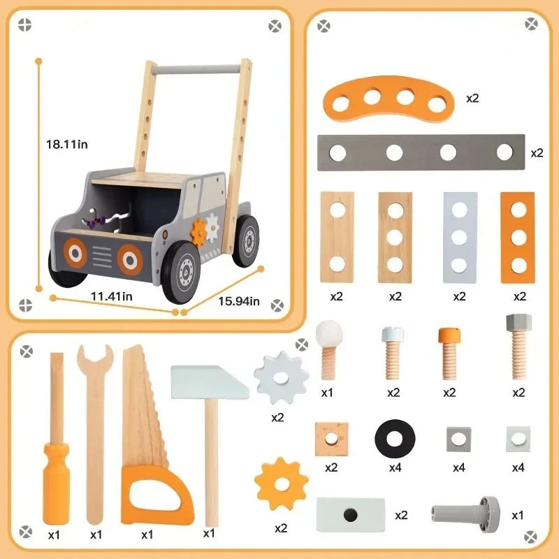 Chariot de marche multifonctionnel - Jouet en bois d'apprentissage de la marche pour bébé
