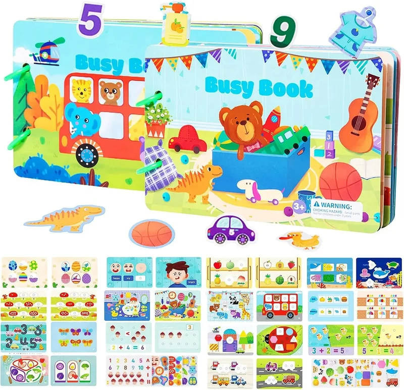 Livre d'activités Montessori pour enfants 2 à 5 ans - Jouet éducatif avec 28 activités pour la motricité fine
