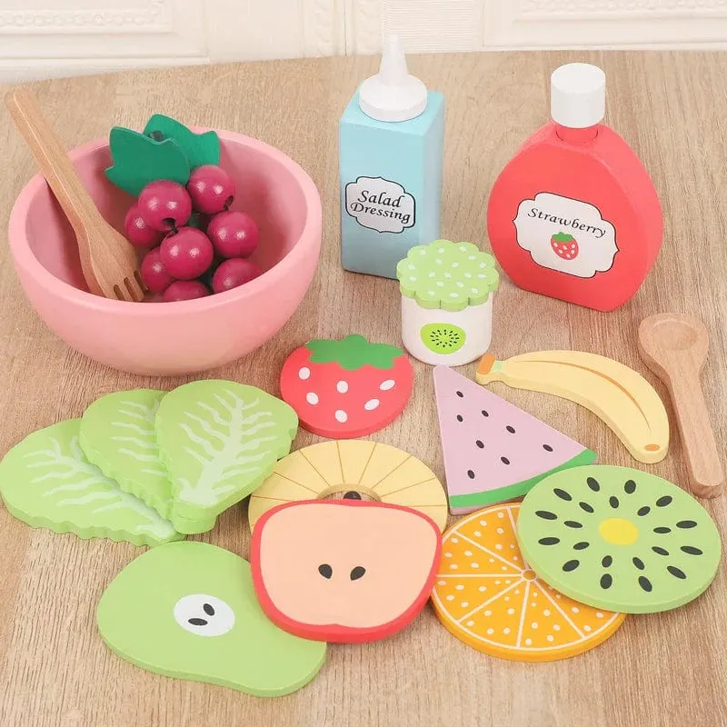 Jeu de cuisine en bois Montessori - Salade de fruits et crudités