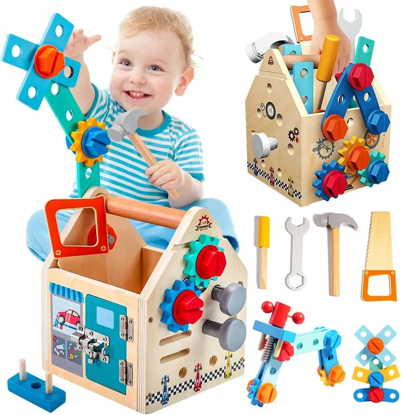 Outils de bricolage pour enfants en bois - Caisse à outils et jouets d'imitation Montessori