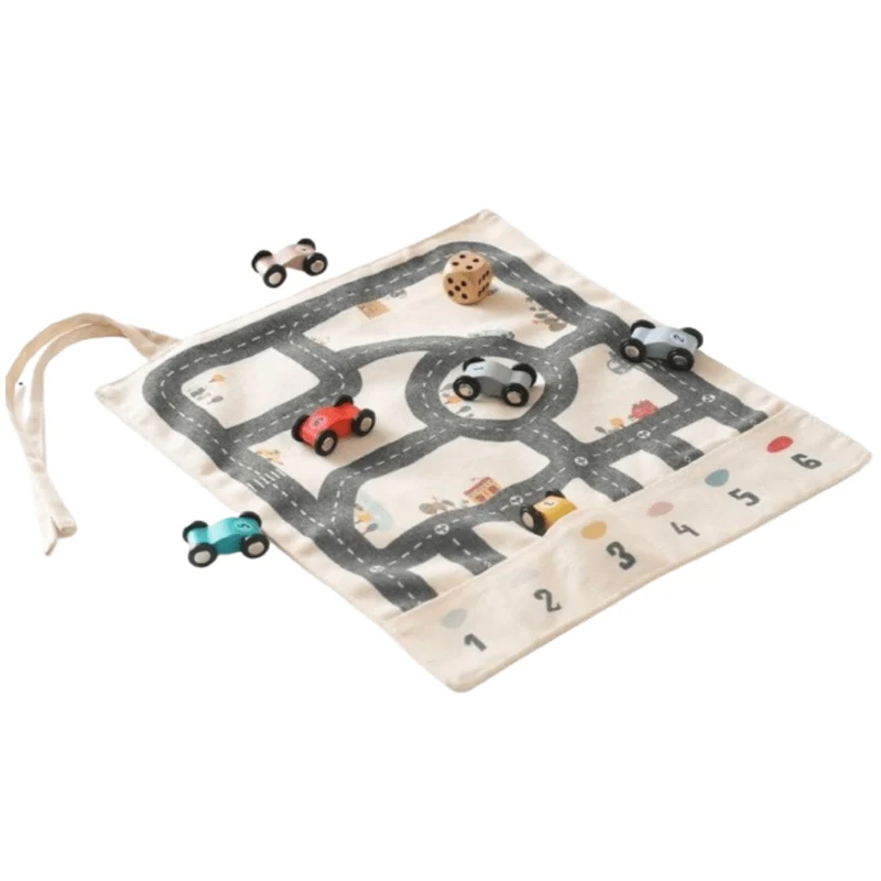Tapis de jeu de route Montessori avec voitures en bois