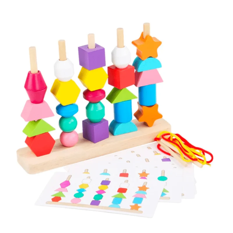 Jeu de Puzzle en Bois Montessori - Correspondance de Couleurs et de Formes avec Perles Colorées Montessori