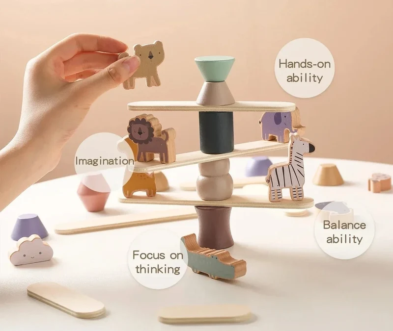 Jeu d'équilibre en bois Montessori avec blocs animaux pour enfants