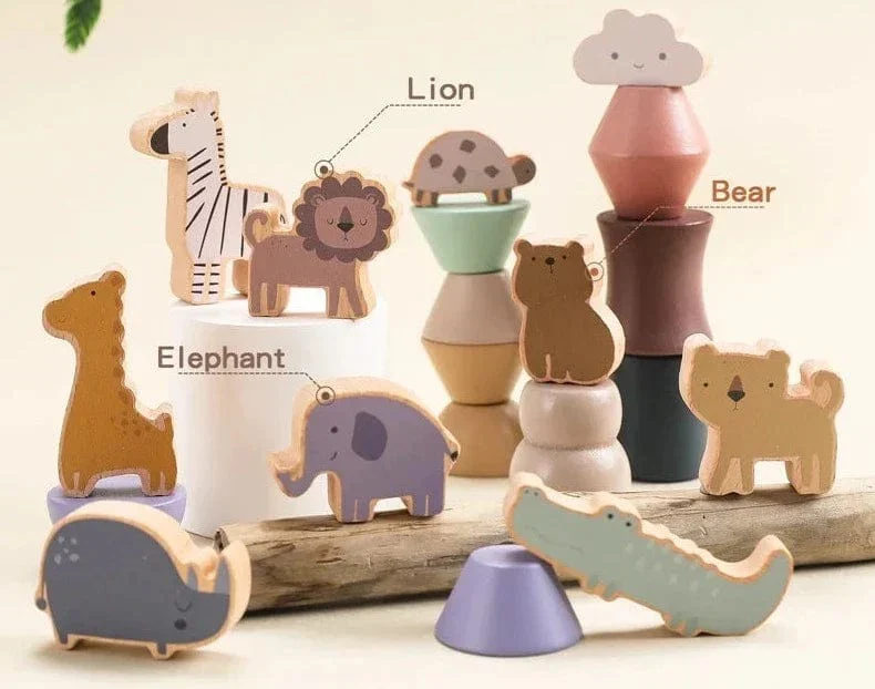 Jeu d'équilibre en bois Montessori avec blocs animaux pour enfants