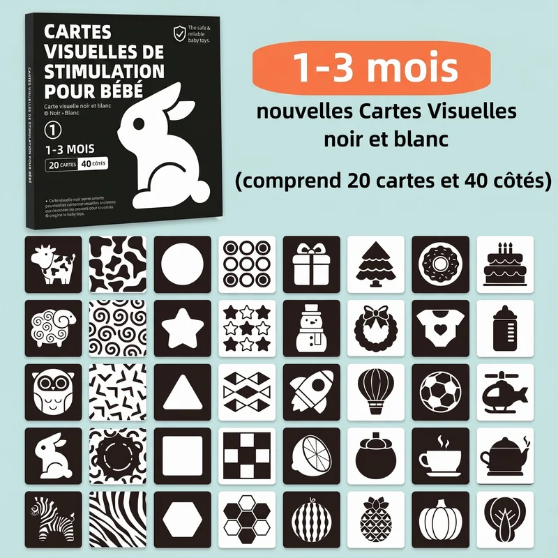 Cartes de stimulation visuelle pour bébé Montessori