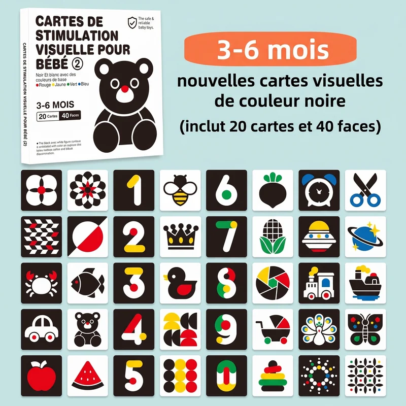 Cartes de stimulation visuelle pour bébé Montessori