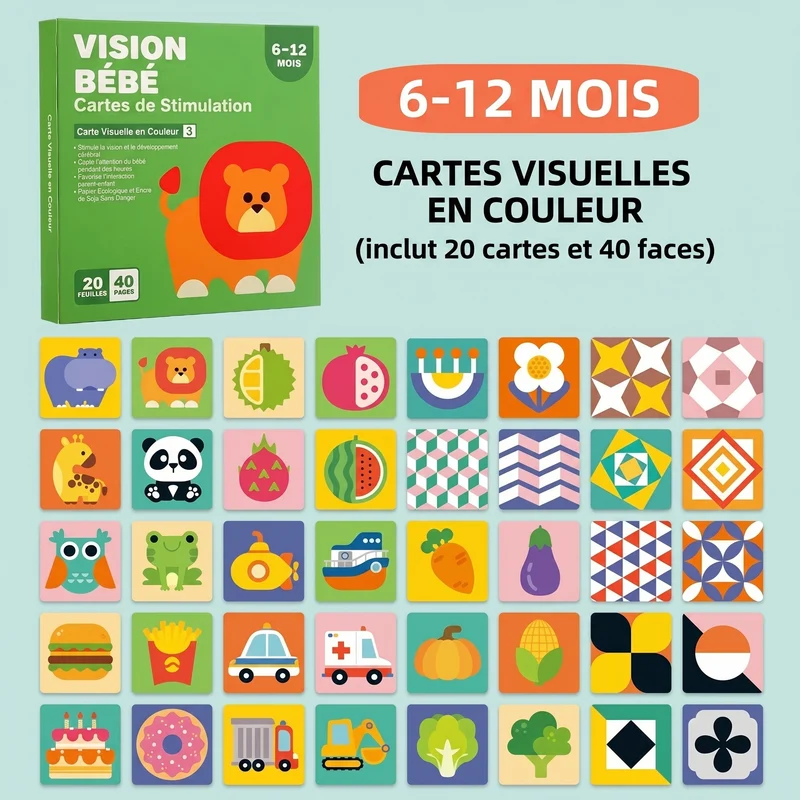 Cartes de stimulation visuelle pour bébé Montessori
